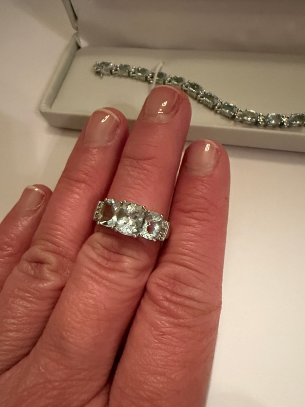 NWOT Aquamarine Jewelry Set- 10k White Gold/ bracelet and ring - Picture 7 of 14
